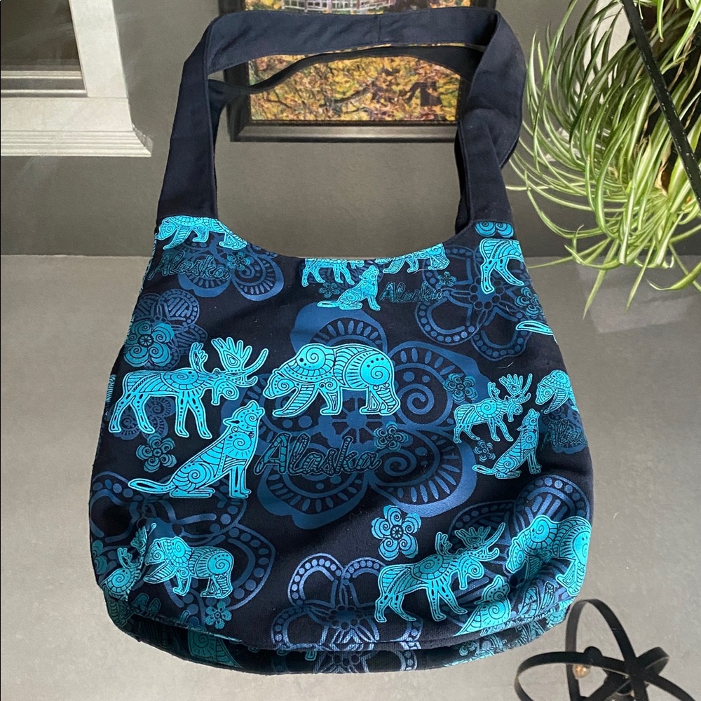 Alaskan Batik Shoulder/Crossbody Bag W/ Moose, Bear and Wolves